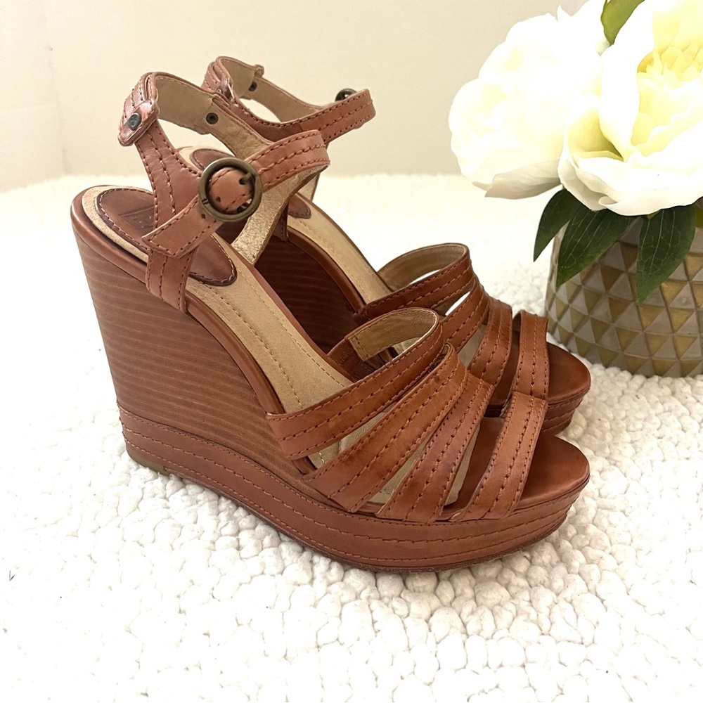 Frye Brown Leather Wedge Sandals